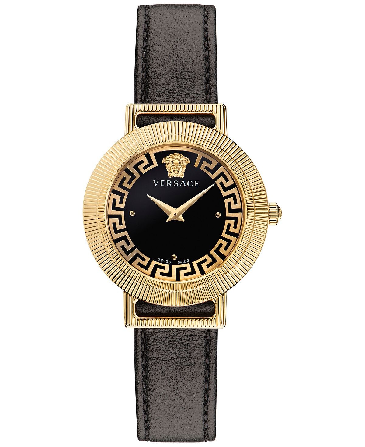 

Женские швейцарские часы Greca Chic с черным кожаным ремешком, 36 мм Versace