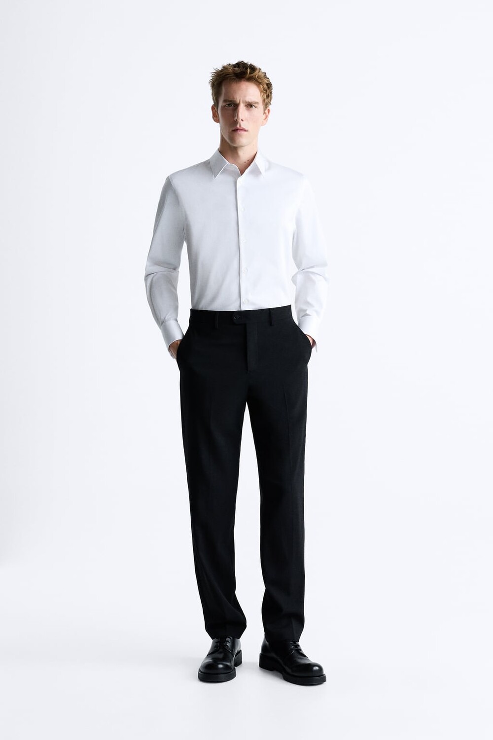 

Рубашка с французскими манжетами ZARA, белый