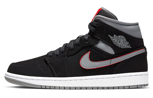 

Jordan 1 Mid Black Particle Grey Gym Red