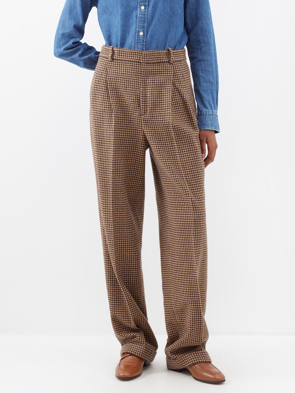 Твидовые брюки с узором «гусиные лапки» и складками спереди Polo Ralph Lauren, коричневый брюки oggi с шерстью 46 размер