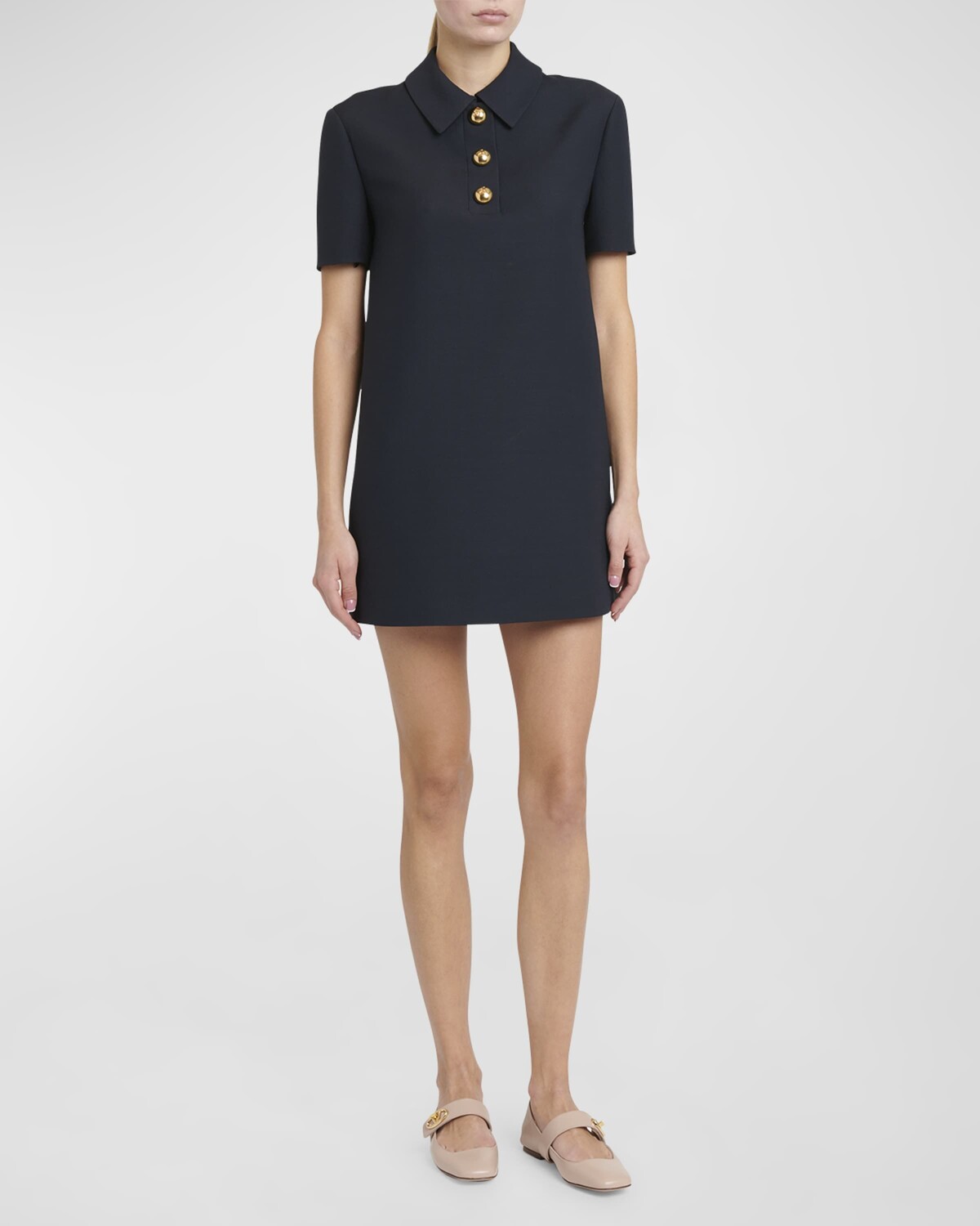 

Мини-платье-поло из однотонного крепа с короткими рукавами Valentino Garavani, цвет Navy