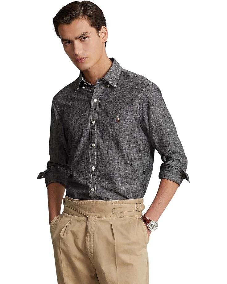 

Рубашка Polo Ralph Lauren Classic Fit Chambray Shirt, серый