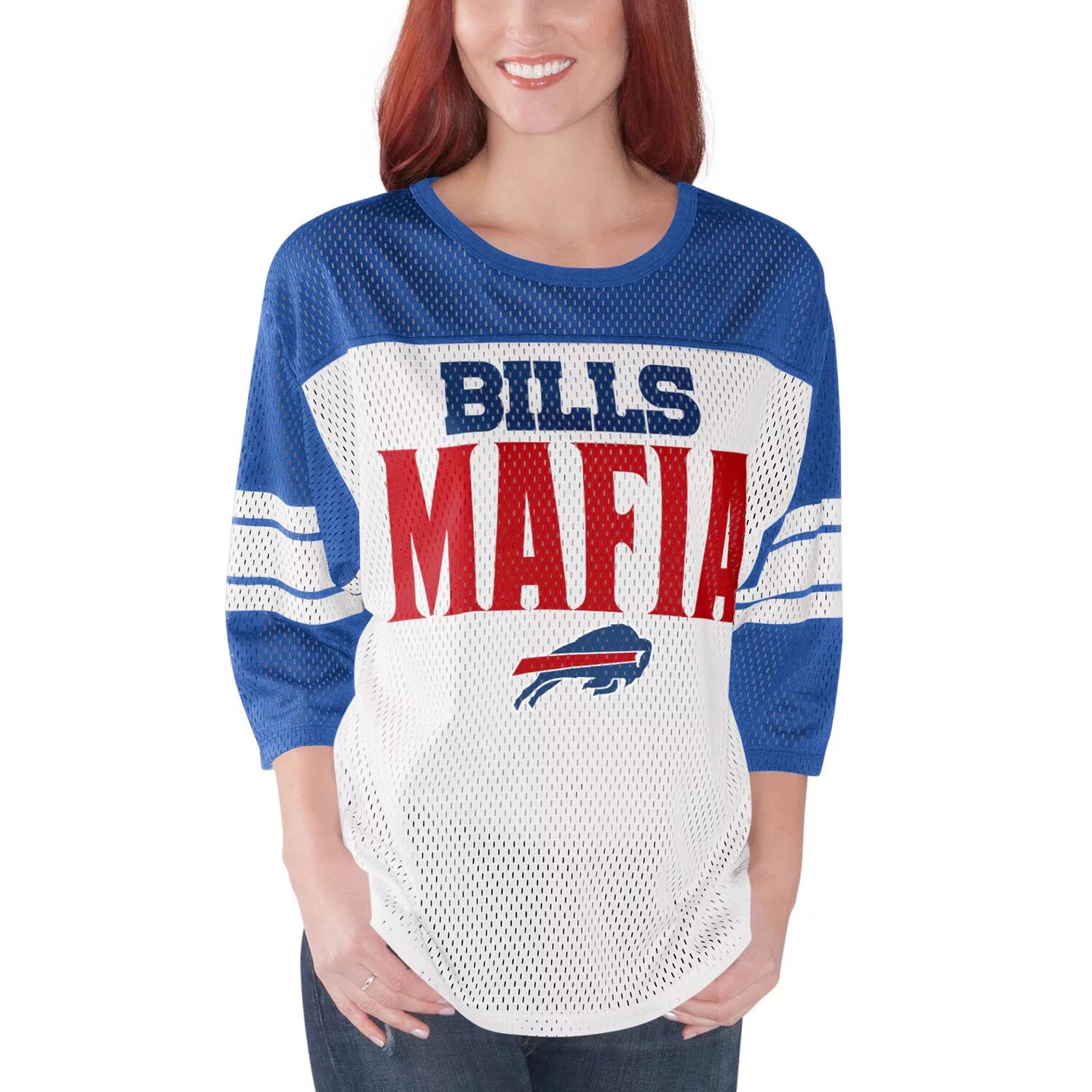 

Женская футболка G-III 4Her от Carl Banks White Buffalo Bills Bills Mafia First Team с рукавами 3/4 G-III