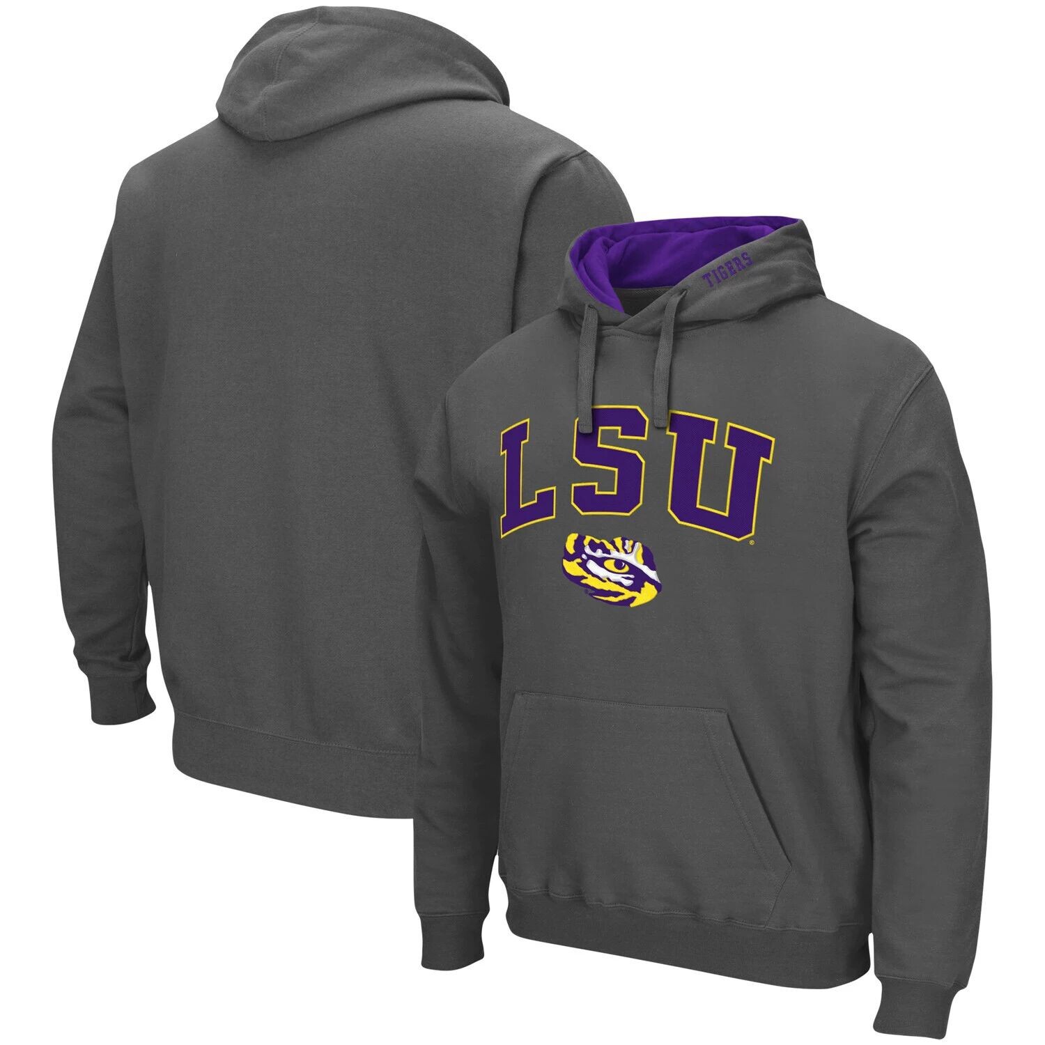 

Мужской темно-серый пуловер с капюшоном LSU Tigers Arch & Logo 3.0 Colosseum