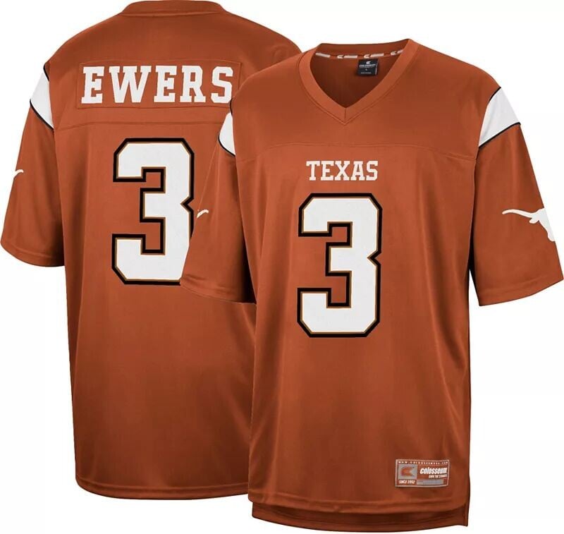 

Colosseum Мужская футбольная майка Texas Longhorns Quinn Ewers #3 Burnt Orange