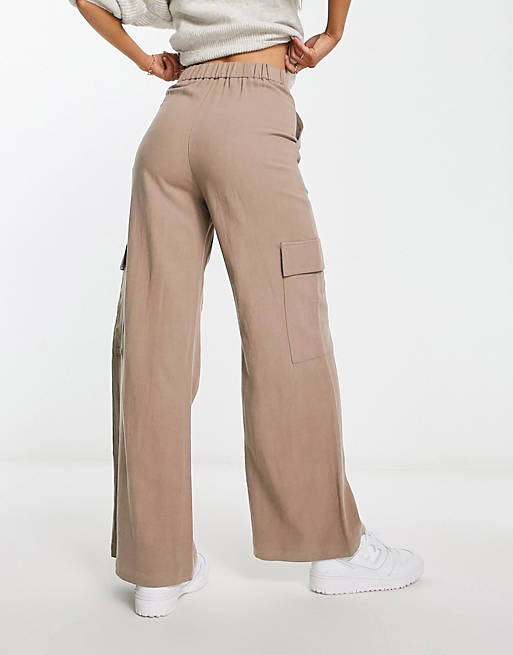 Серо-коричневые льняные брюки карго ASOS DESIGN