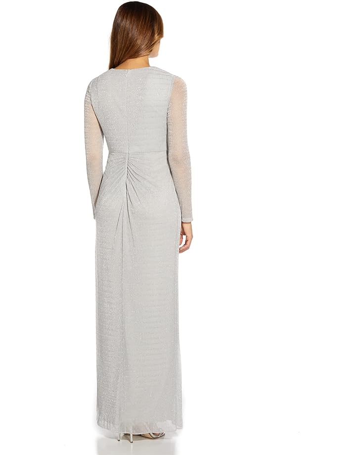 Платье Adrianna Papell Long Sleeve Metallic Mesh Long Mother-of-the-Bride Gown, цвет Coastal Fog