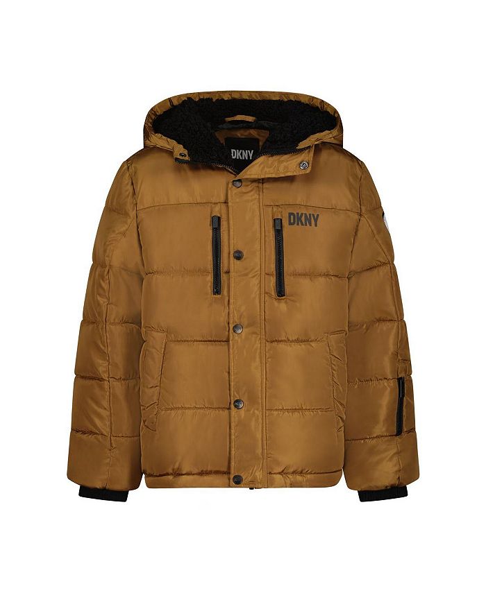 Классическая стеганая куртка-пуховик для мальчиков DKNY, коричневый