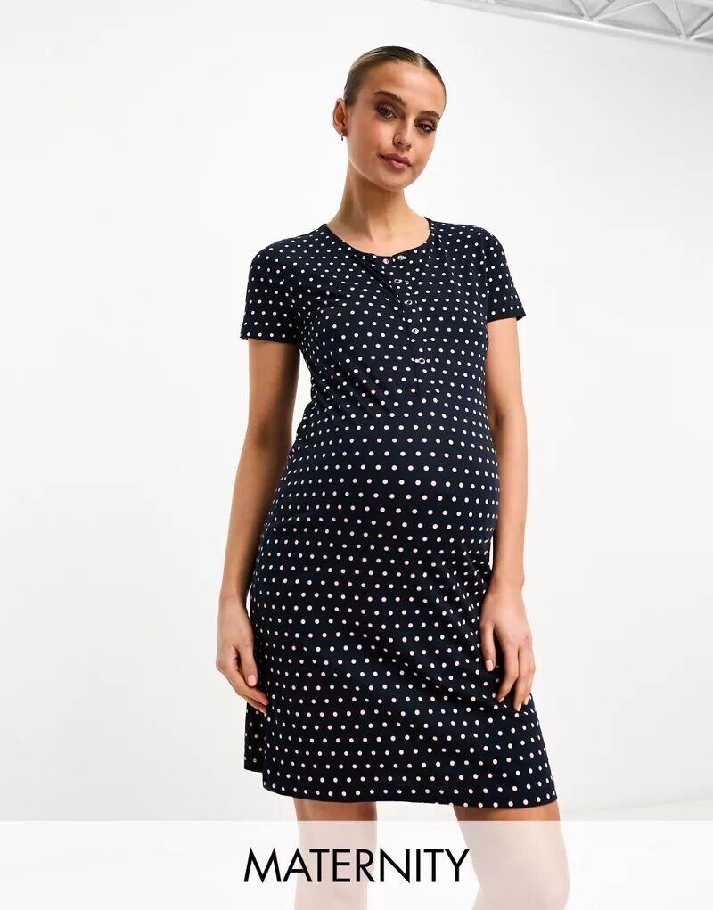 

Темно-сине-розовая ночная рубашка для кормления в горошек Mamalicious Maternity Mama.licious