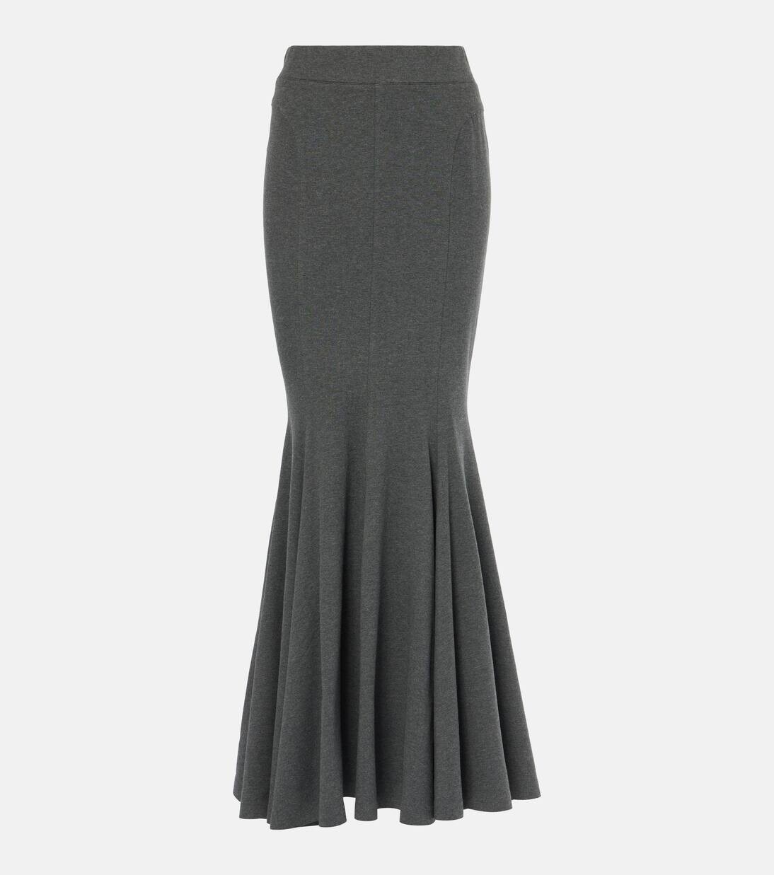 

Юбка макси из хлопковой смеси с высокой посадкой Norma Kamali, цвет dark heather grey