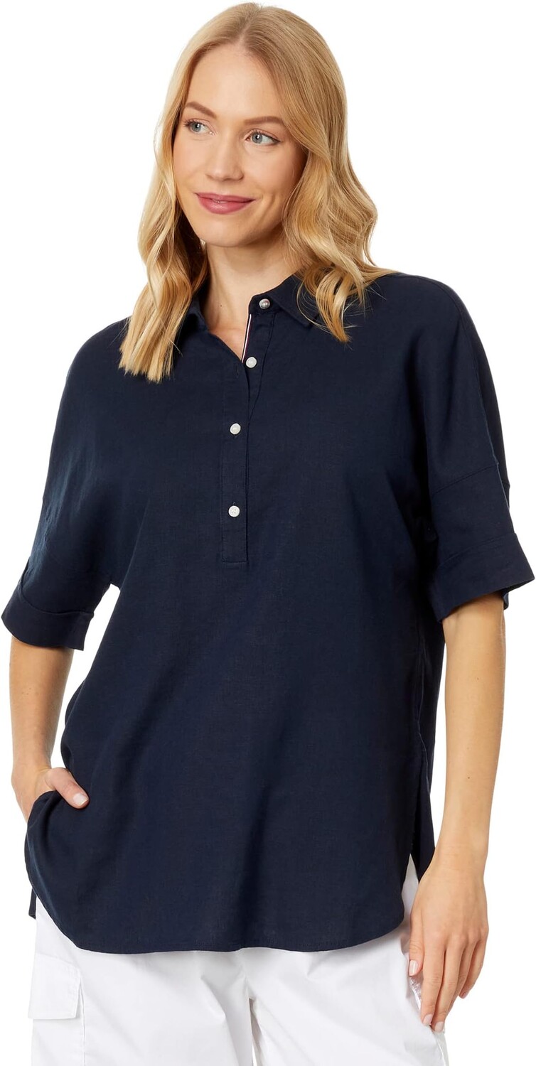 

Рубашка-поло Short Sleeve Linen Shirt Tommy Hilfiger, цвет Sky Captain