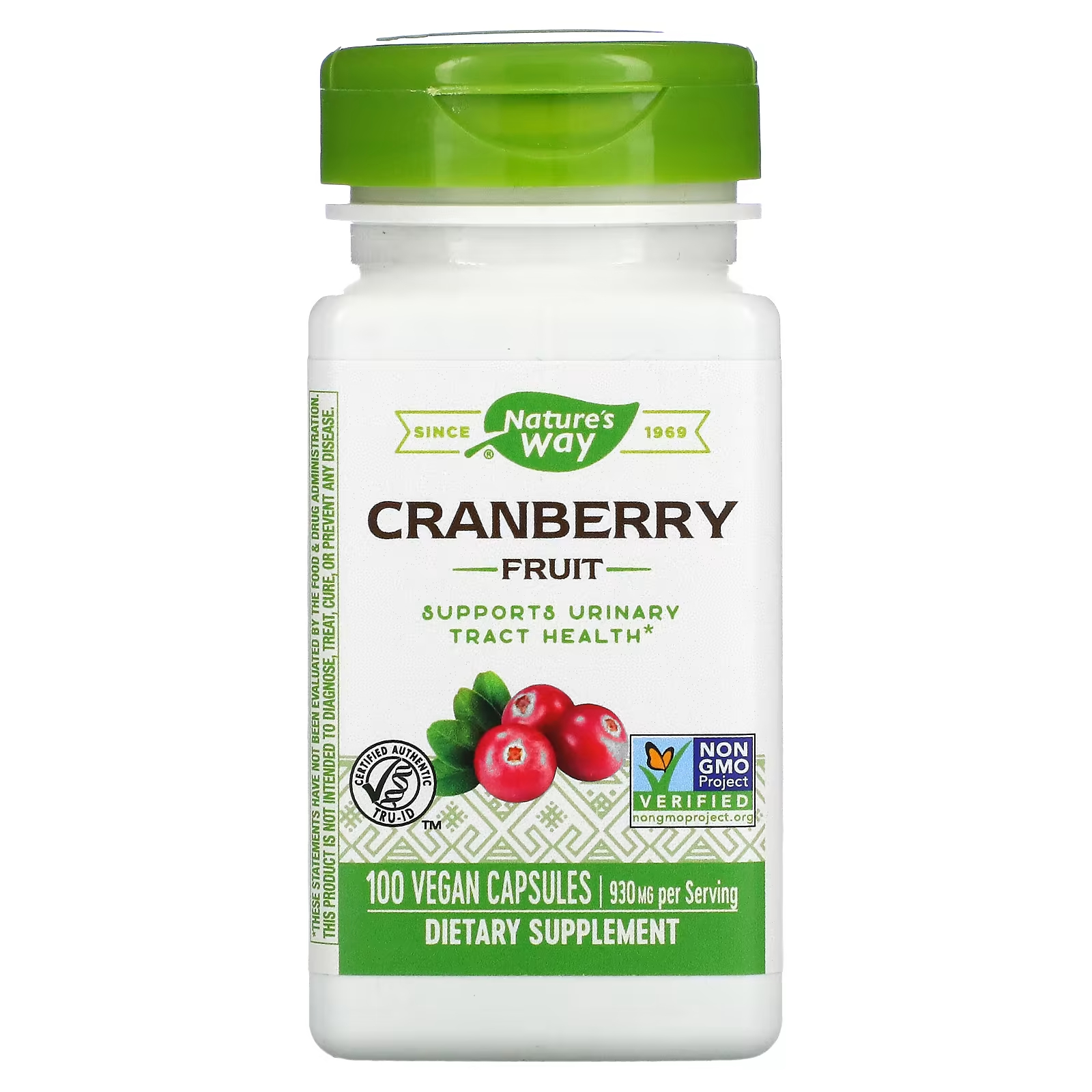 Пищевая добавка Nature's Way Cranberry Fruit 930 мг, 100 веганских капсул клюква nature s way 930 мг 180 веганских капсул