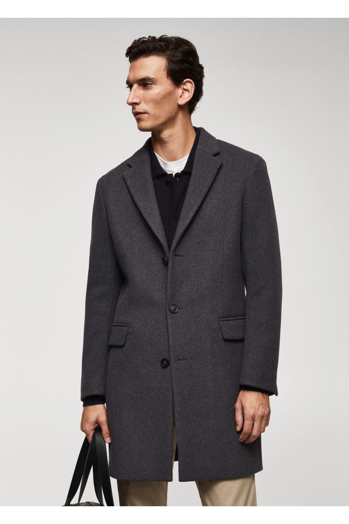 Длинное пальто из переработанной шерсти Mango, серый