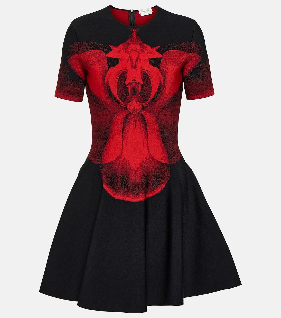 

Трикотажное мини-платье с цветочным принтом Alexander Mcqueen, черный