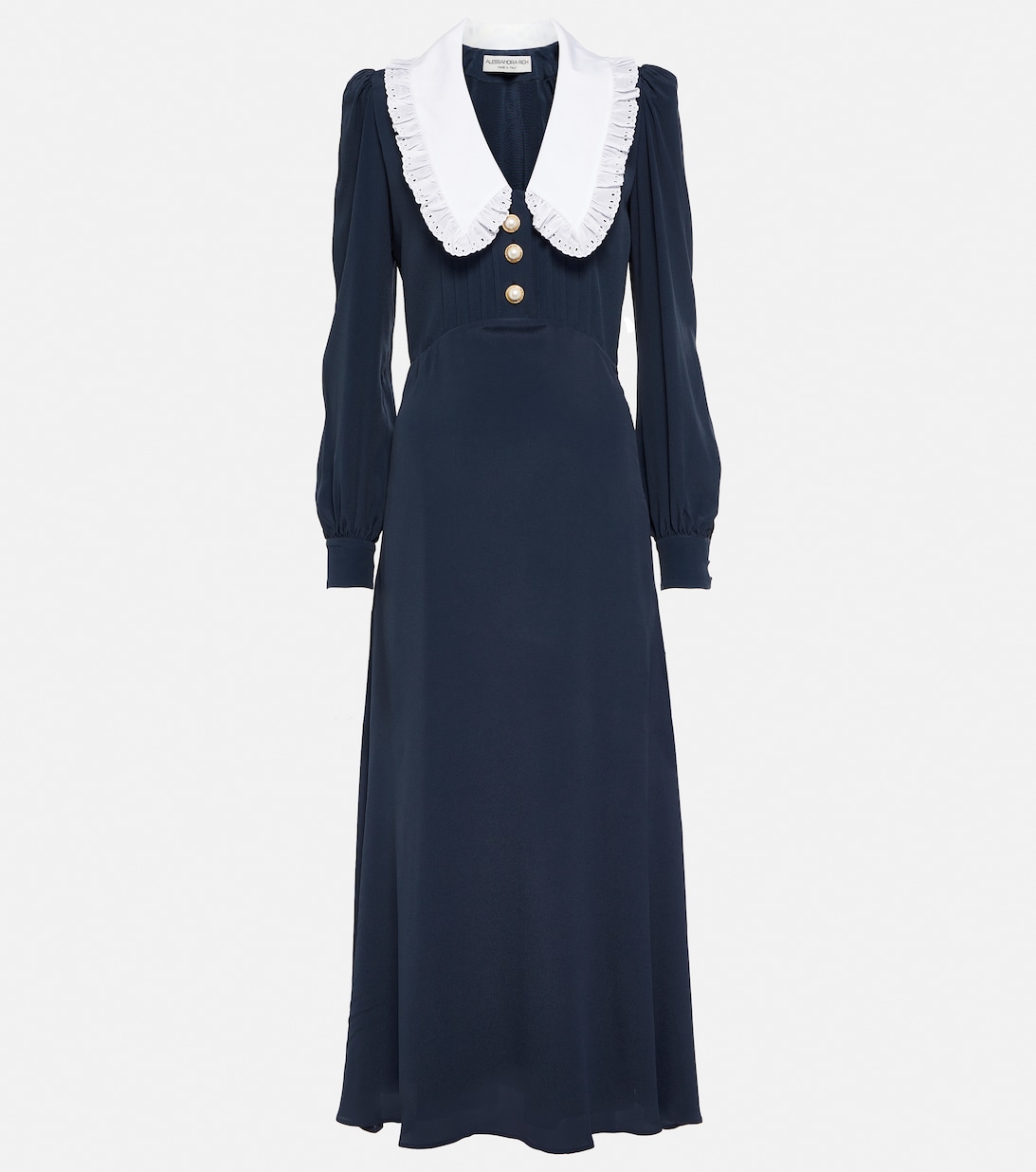 Платье миди из смесового шелка с воротником ALESSANDRA RICH, синий