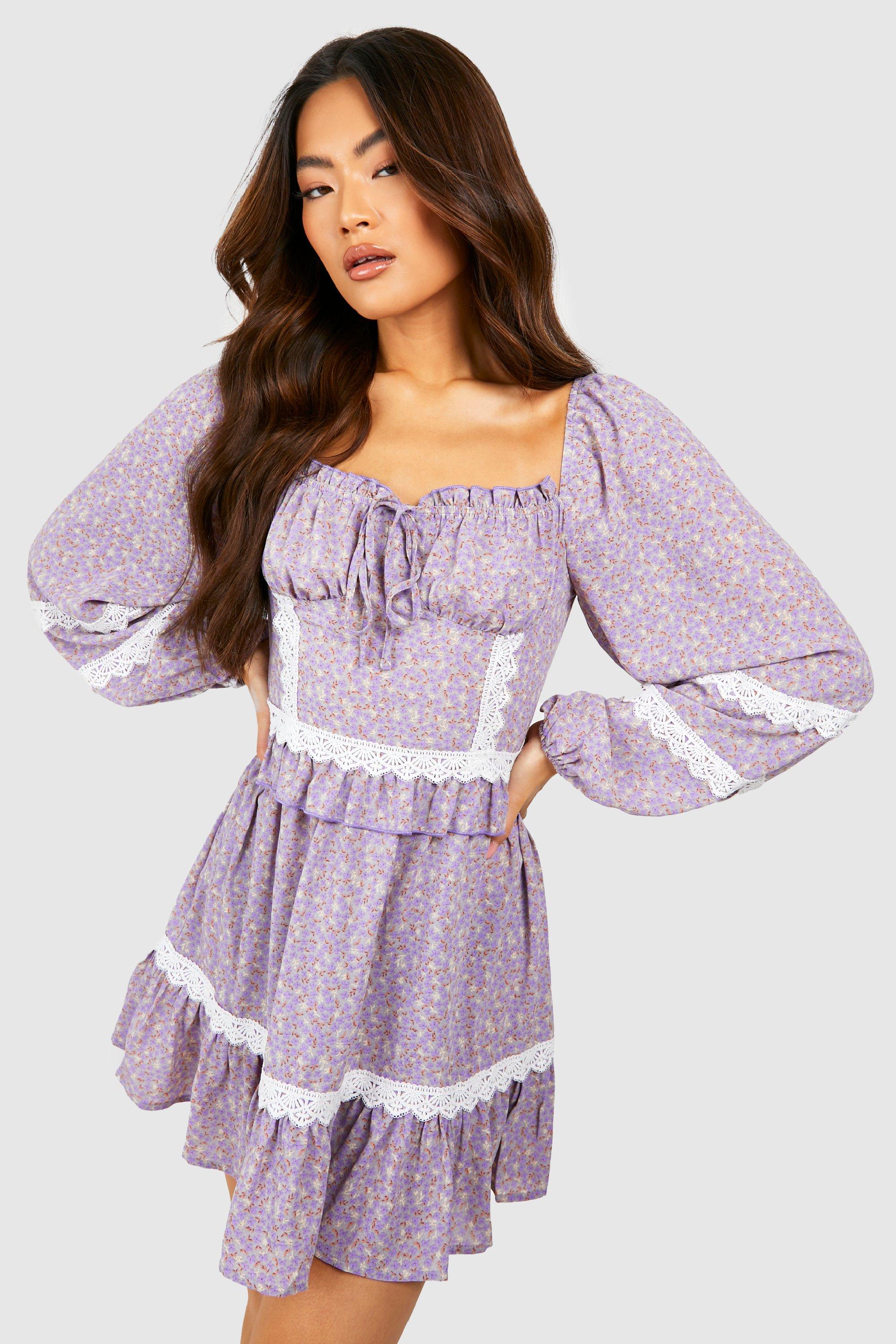 Платье с кружевной отделкой Boohoo, фиолетовый