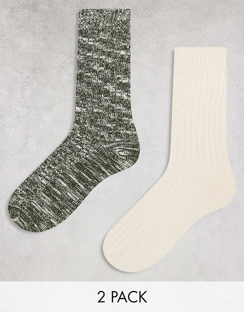 

ASOS DESIGN – Комплект из 2 пар носков экрю и зеленого цвета