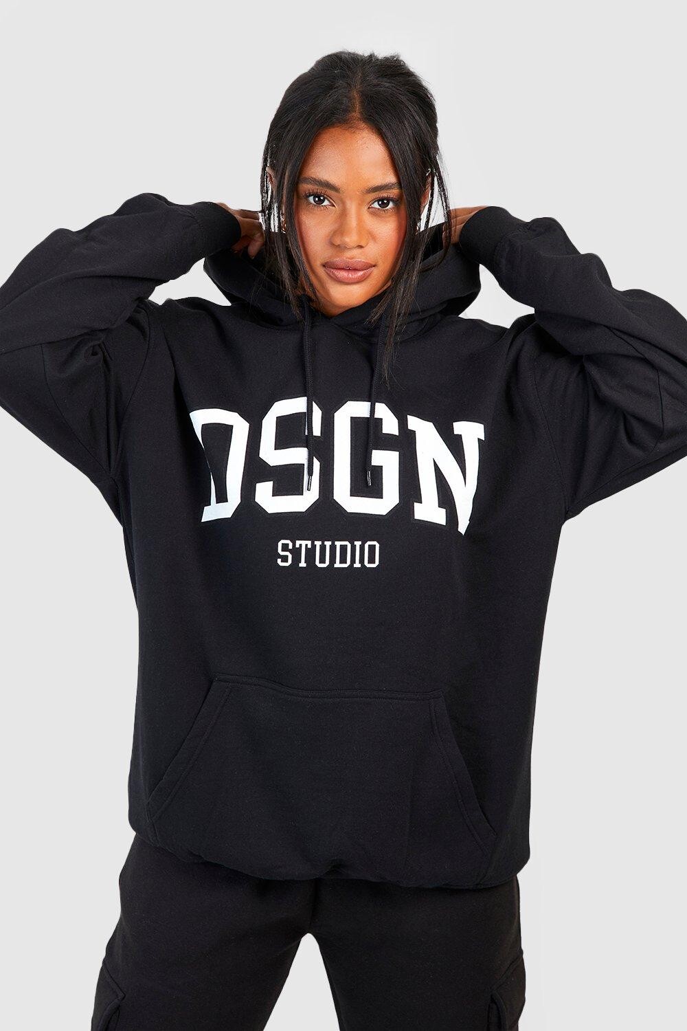 Худи оверсайз с принтом dsgn studio collegiate Boohoo, черный толстовка оверсайз с текстовым принтом plus dsgn studio boohoo белый