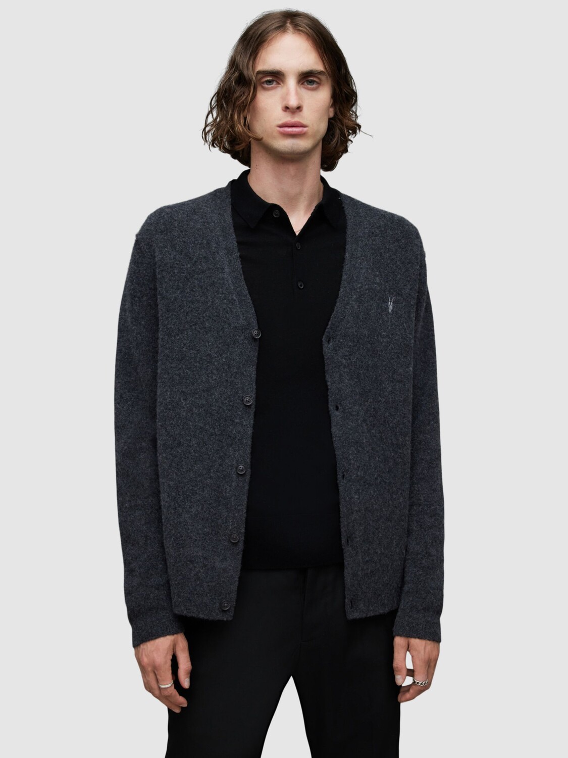 

Кардиган из смесовой шерсти со статеном AllSaints, зола черный мергель