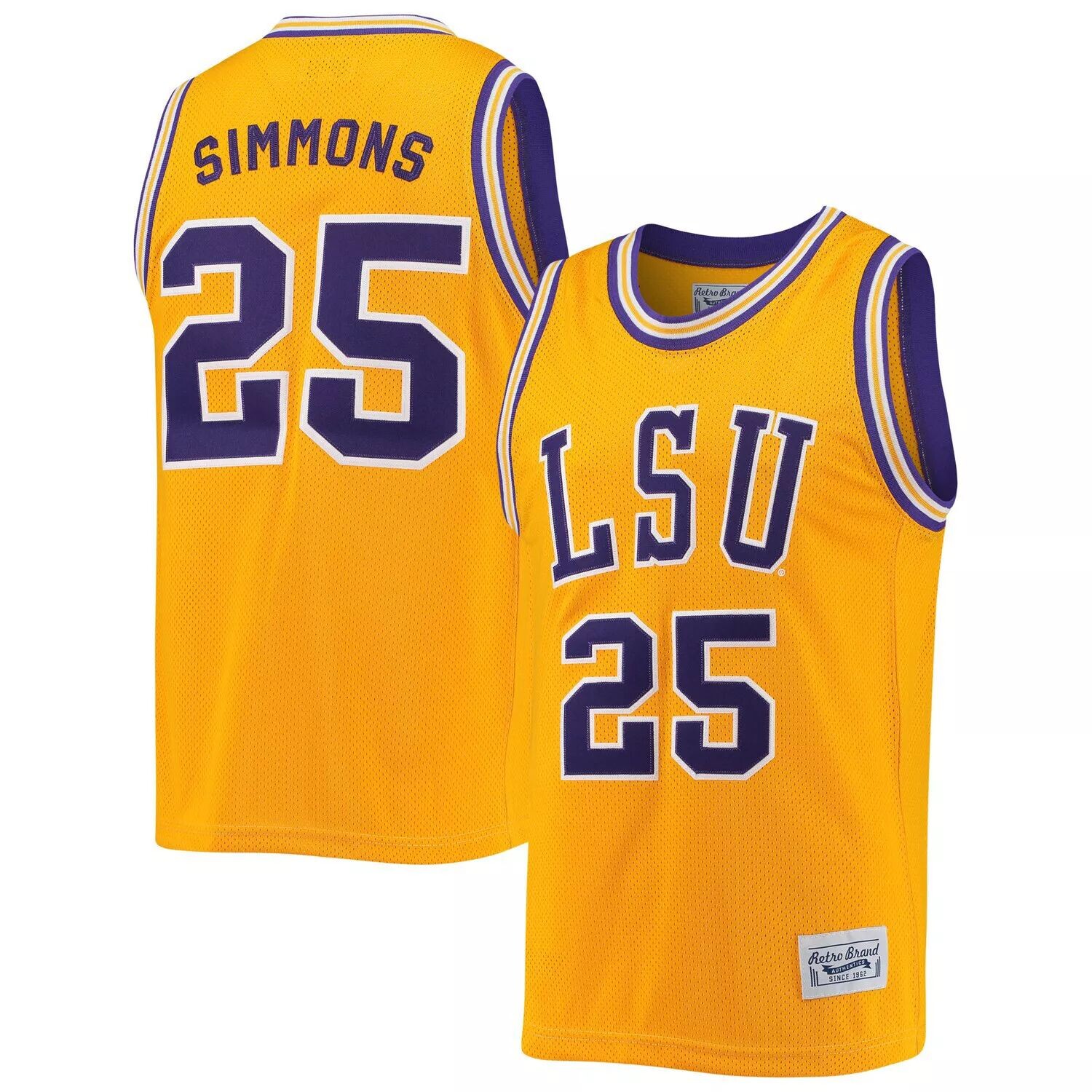 

Мужская оригинальная ретро-брендовая футболка Ben Simmons Gold LSU Tigers, памятная классическая баскетбольная майка