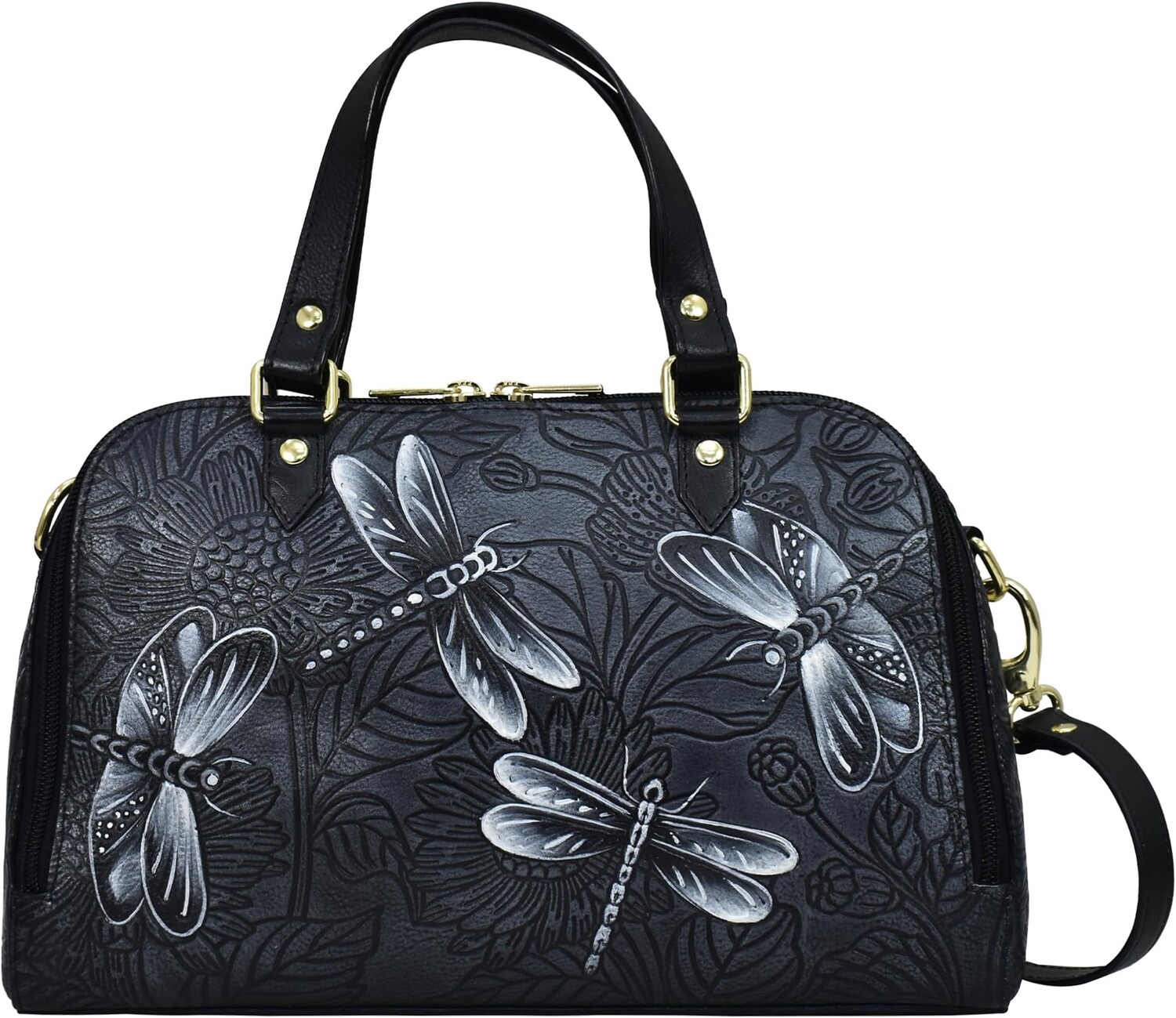 

Широкая сумка-органайзер 695 Anuschka, цвет Tooled Dragonfly Meadow Pewter