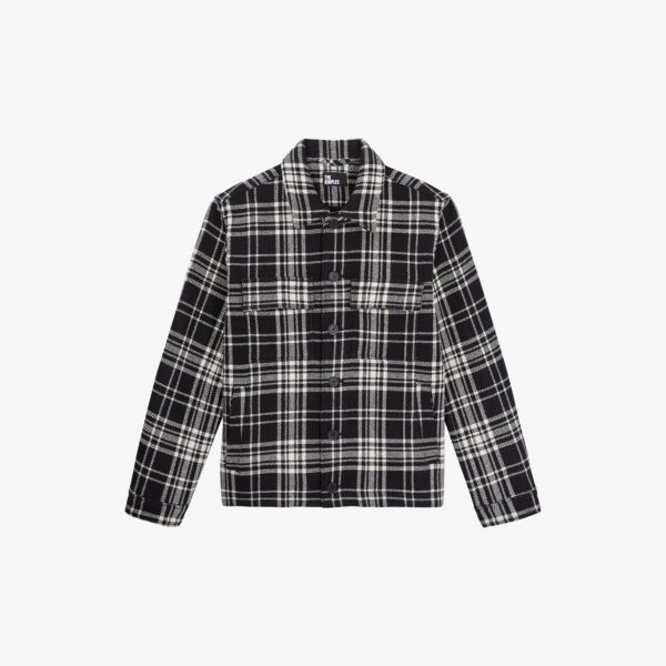 

Рубашка свободного кроя из смесовой шерсти в клетку The Kooples, черный