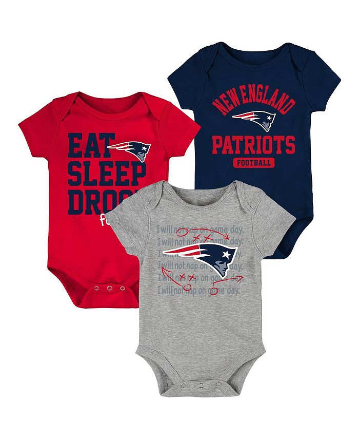 Комплект боди из трех частей для новорожденных, темно-синий, красный New England Patriots Eat Sleep Drool Football Outerstuff, синий