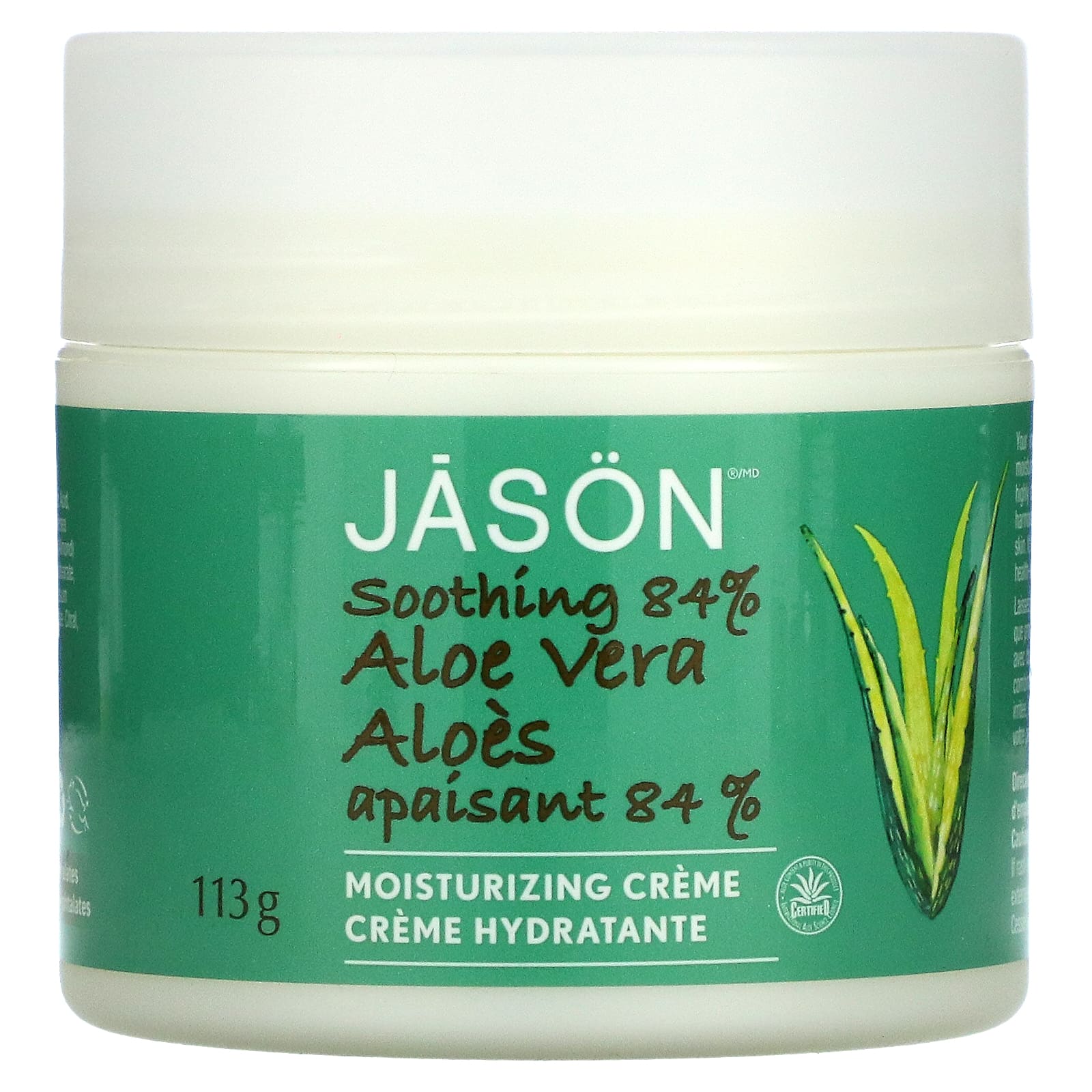 Jason Natural Aloe Vera 84% Moisturizing Creme Soothing 4 oz (113 g) jason natural soothing 98% aloe vera moisturizing gel 4 oz 113 g