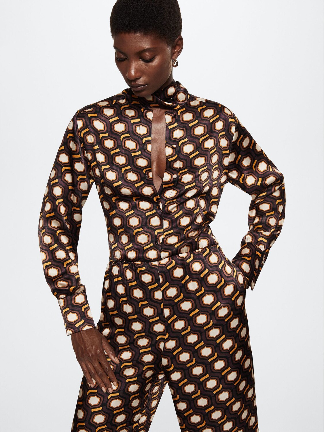 

Комбинезон с воротником Mango Geometric Mao, коричневый