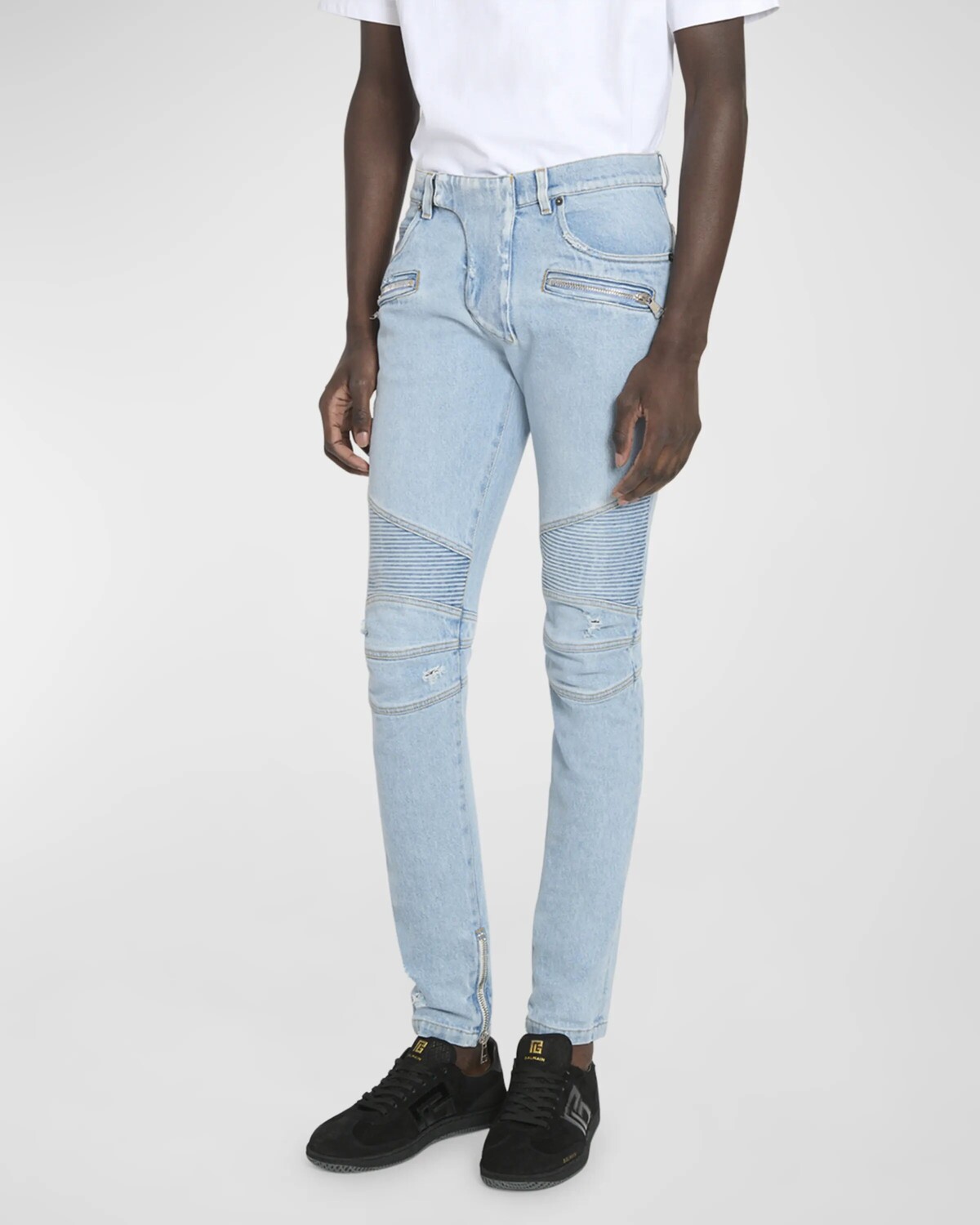 

Мужские байкерские джинсы скинни Balmain, цвет Lt Blue