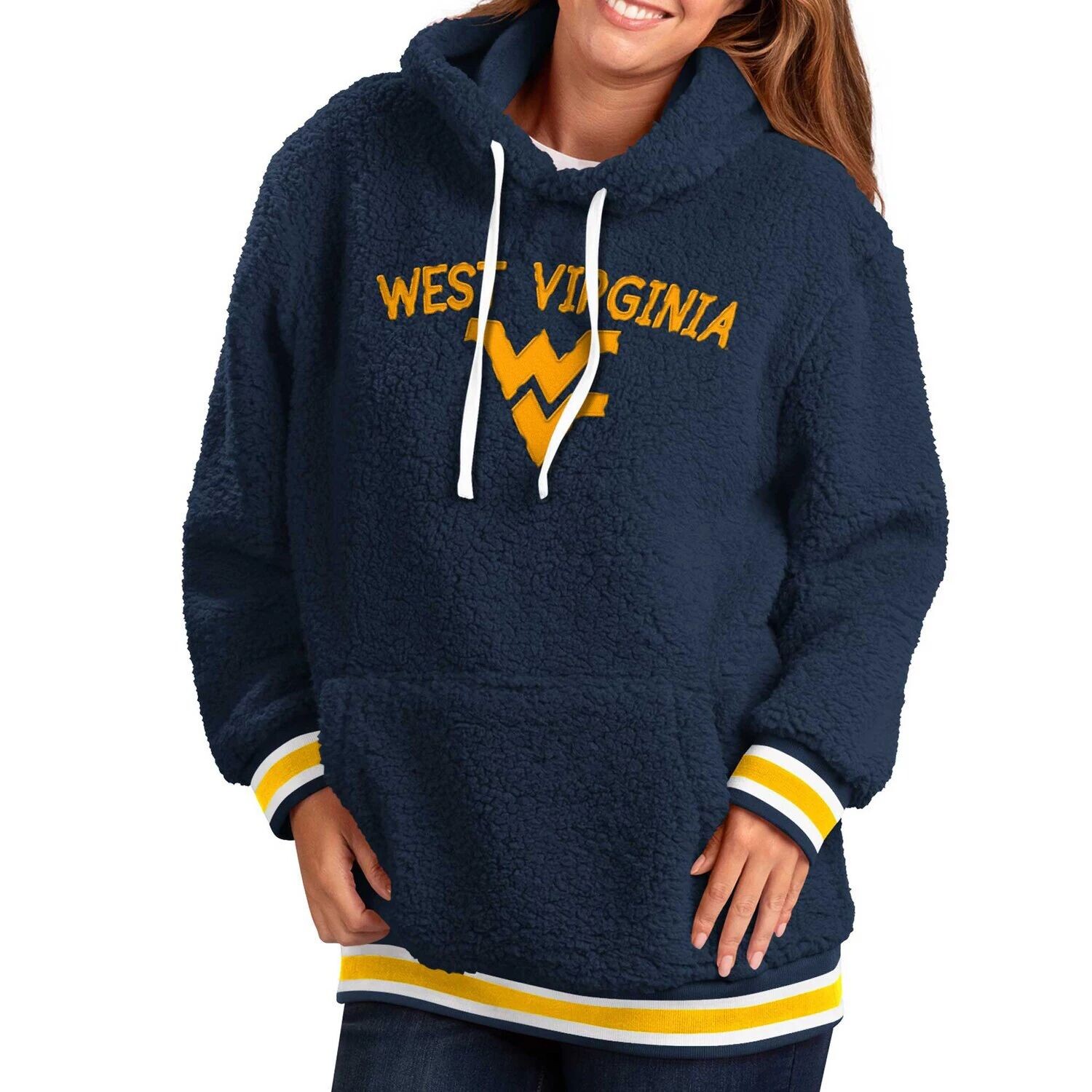 

Женский пуловер с капюшоном G-III 4Her Carl Banks Navy West Virginia Mountaineers Game Over Sherpa G-III