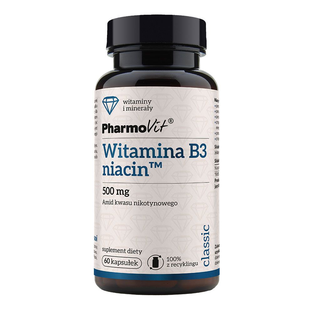 Витамин В в капсулах Pharmovit Classic Witamina B3 Niacin 500 mg, 60 шт витамин в в капсулах pharmovit clean label b vit max 60 шт