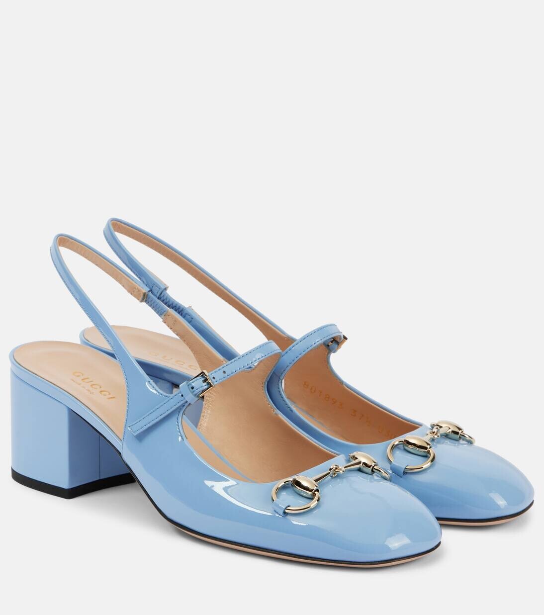 

Туфли Horsebit из лакированной кожи с открытой пяткой Gucci, цвет glacial blue/gl.blue