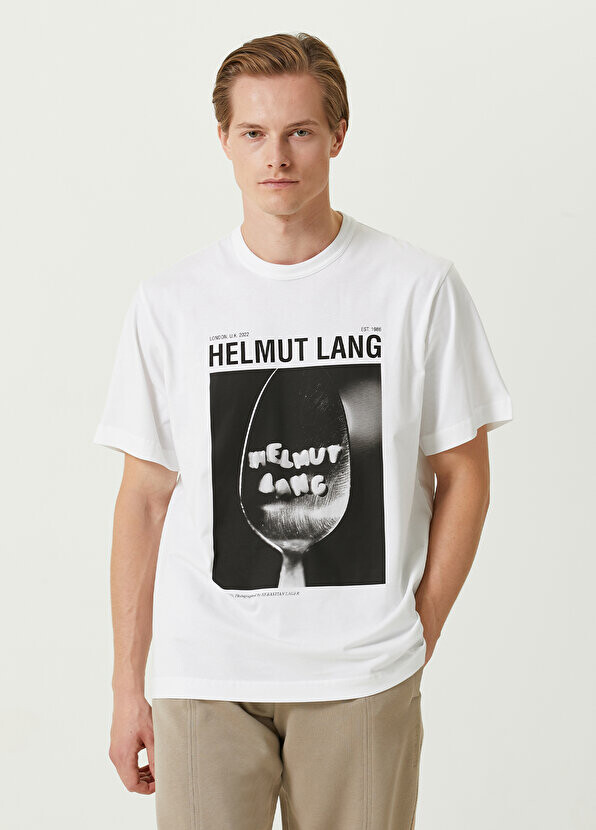 

Белая футболка с фотопринтом и логотипом Helmut Lang, Белый