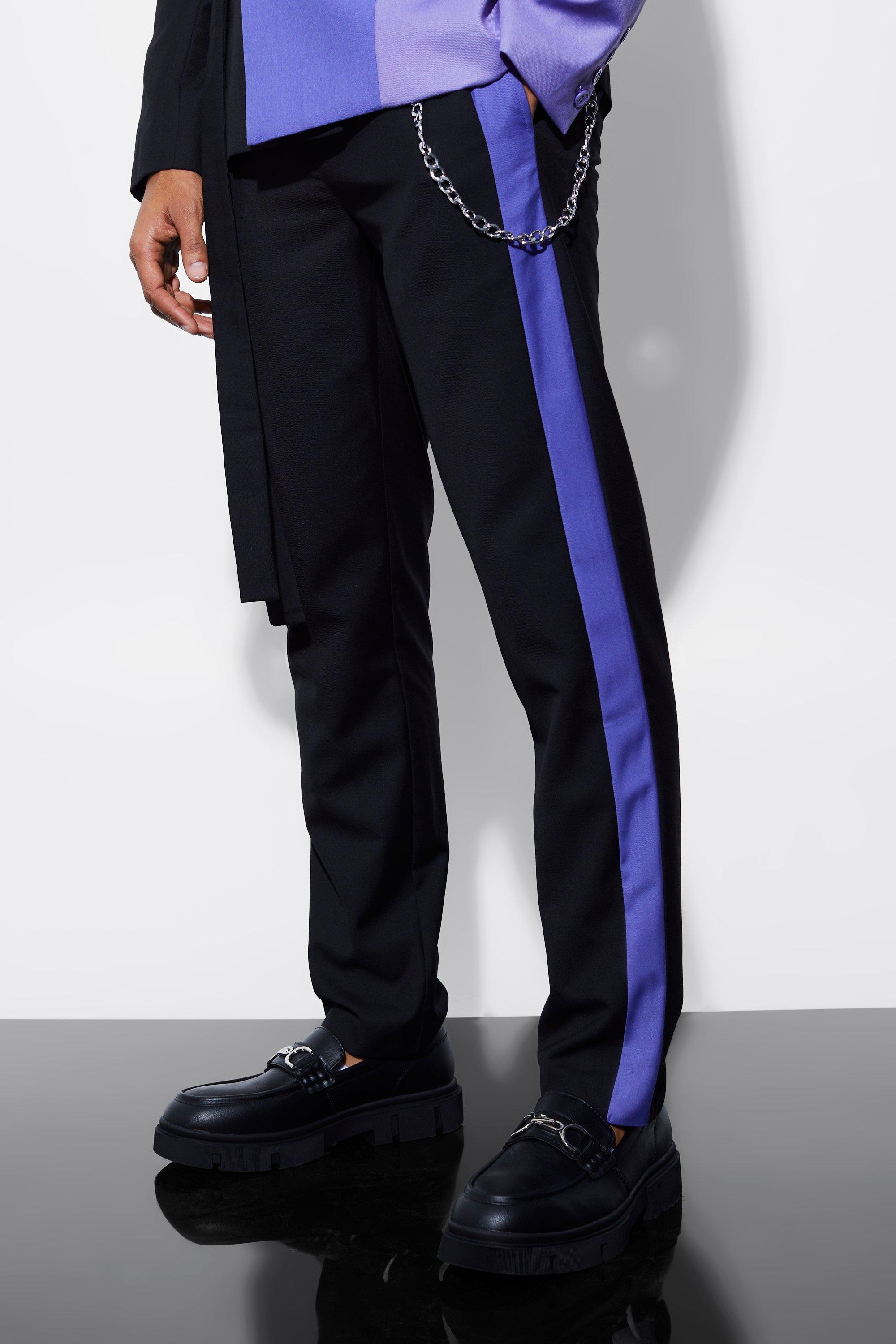 Костюмные брюки узкие боковые вставки Boohoo, фиолетовый