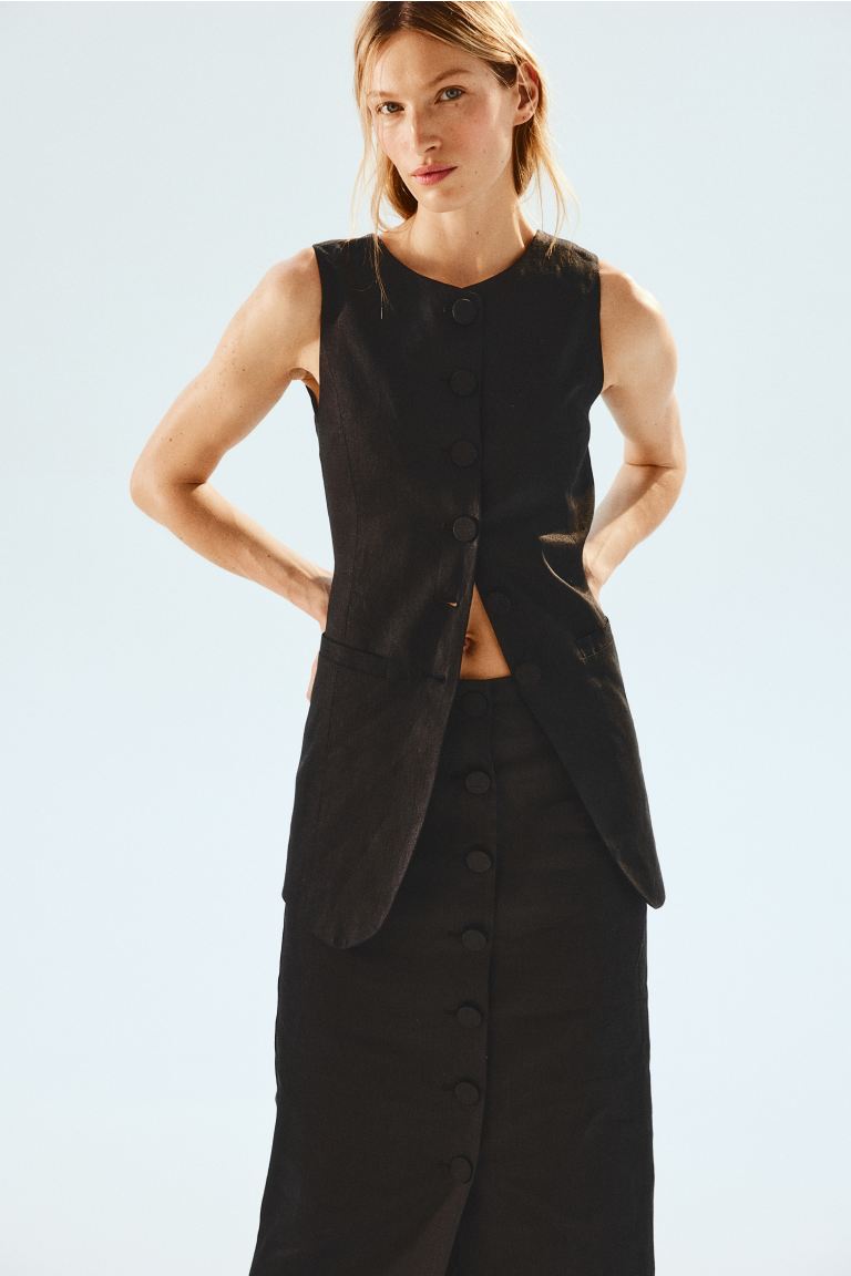 Льняная юбка на пуговицах H&M, черный юбка базовая 40 42 размер
