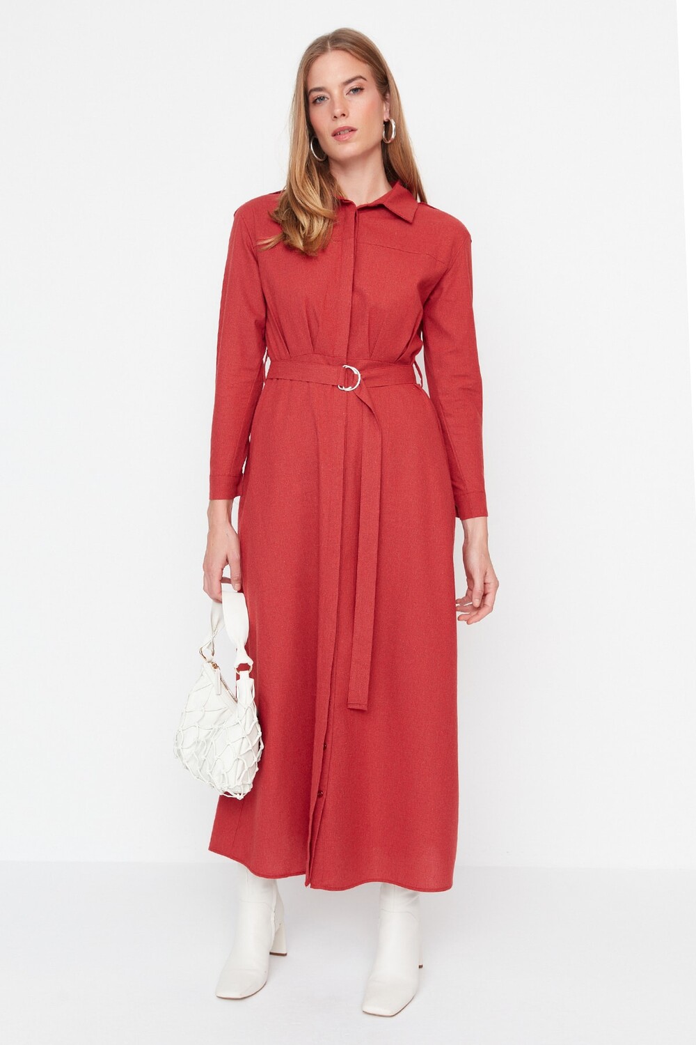 

Платье - Красный - Платье-рубашка Trendyol Modest