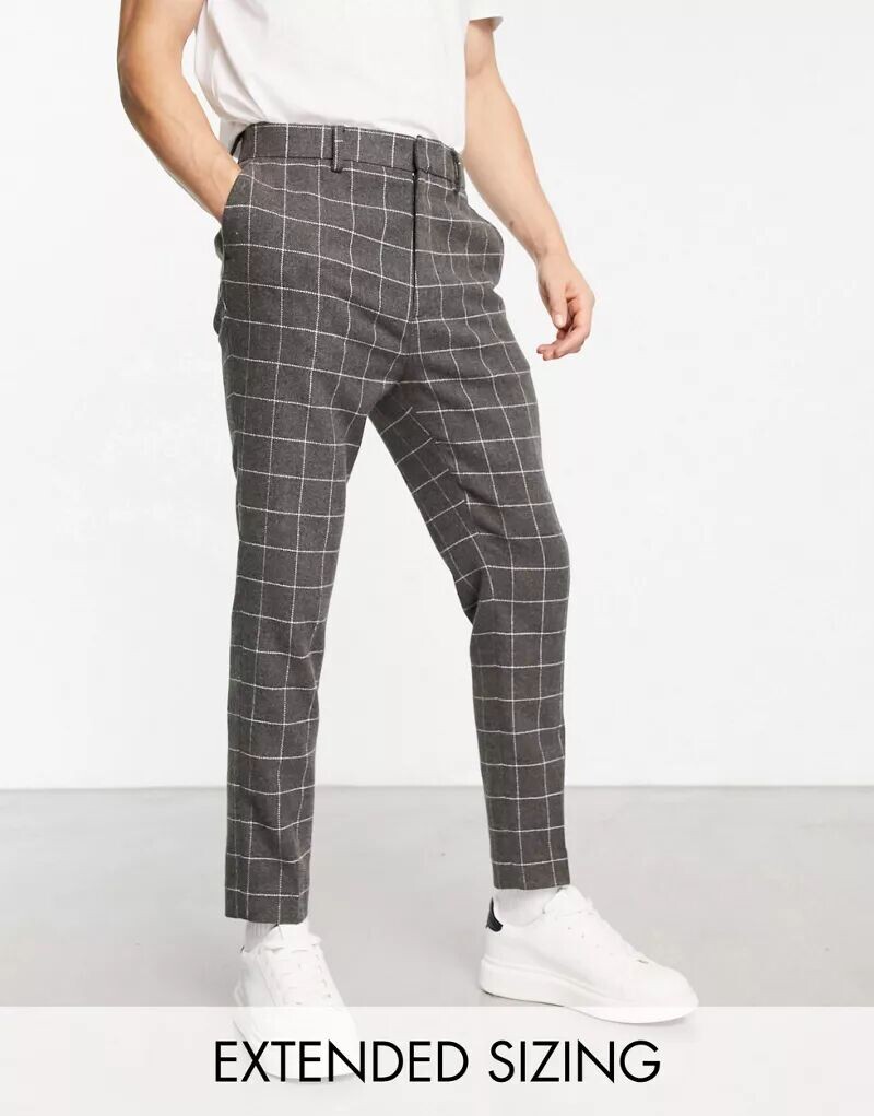 

Смарт-брюки зауженного кроя ASOS темно-серого цвета с принтом в виде сетки из смесовой шерсти