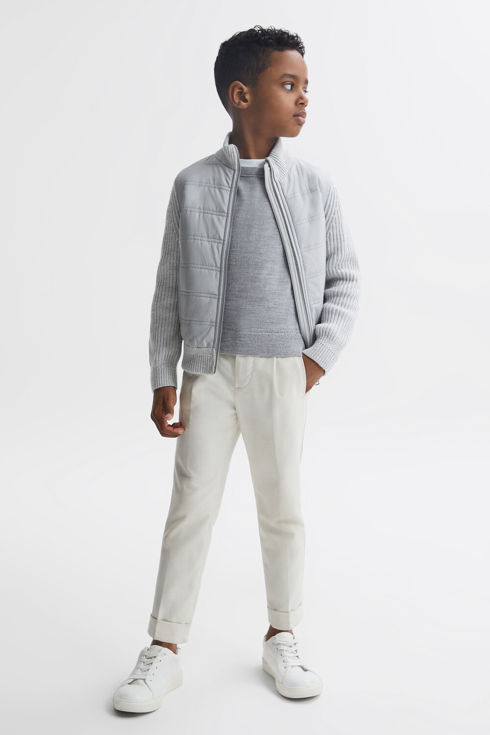 

Гибридный свитер Quilted Trainer с застежкой-молнией Reiss, серый