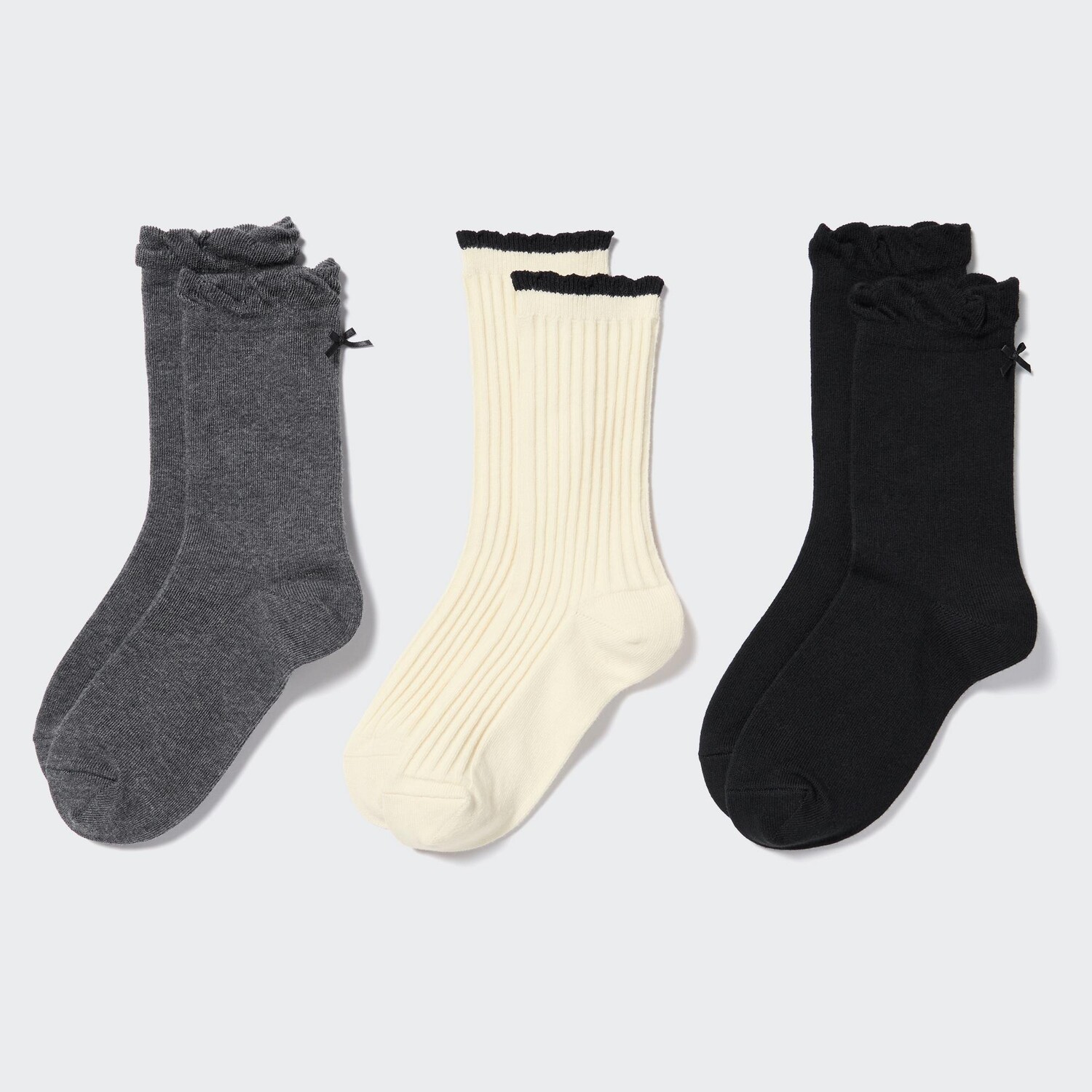 

Носки с лентами для девочек (три пары) Uniqlo, темно-серый