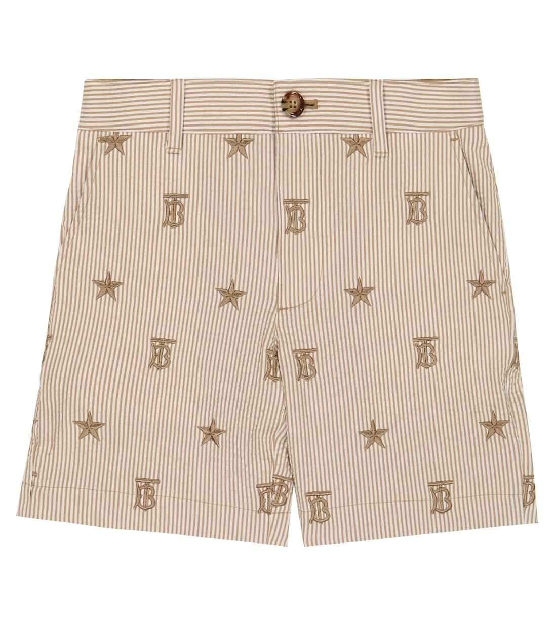 

Шорты из смесового хлопка в полоску с вышивкой Burberry Kids, бежевый
