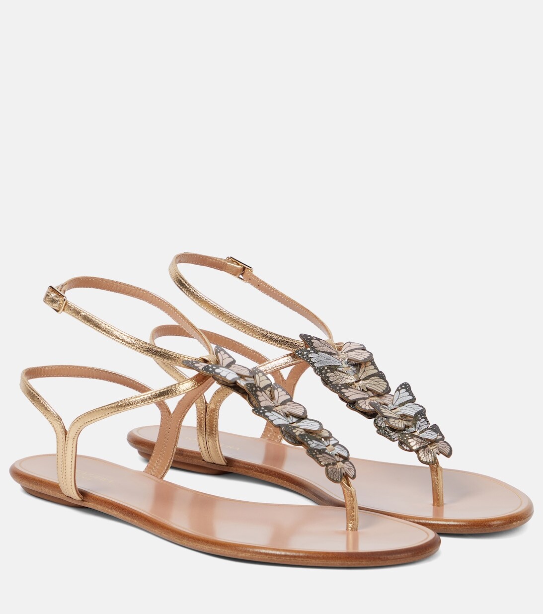 

Сандалии Papillon с ремешками из кожи Aquazzura, золотой