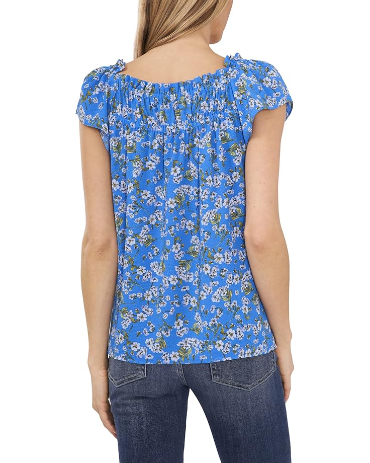 fashion printed blouse Блуза CeCe Printed Square Neck Blouse, цвет Ocean Blue