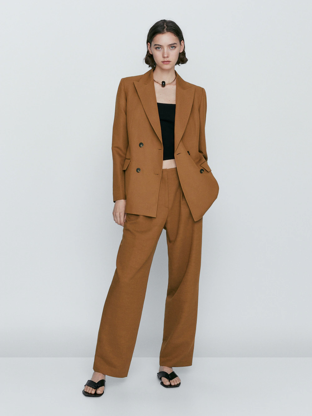 

Прямые брюки с двумя вытяжками Massimo Dutti, Коричневый