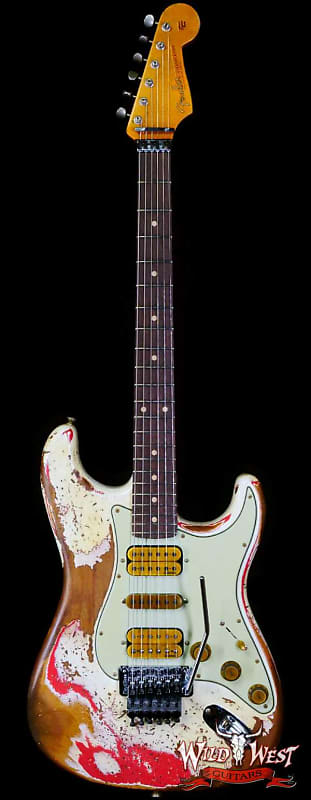 кроссовки torex floyd white Электрогитара Fender Custom Shop Wild West White Lightning Stratocaster HSH Floyd Rose Rosewood Board 22 Frets Heavy Relic Fiesta Red