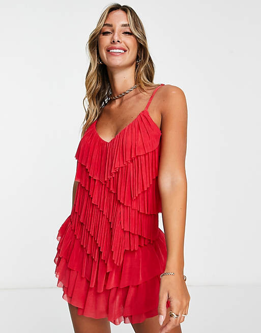 

Красный топ-комбинация с рюшами ASOS DESIGN
