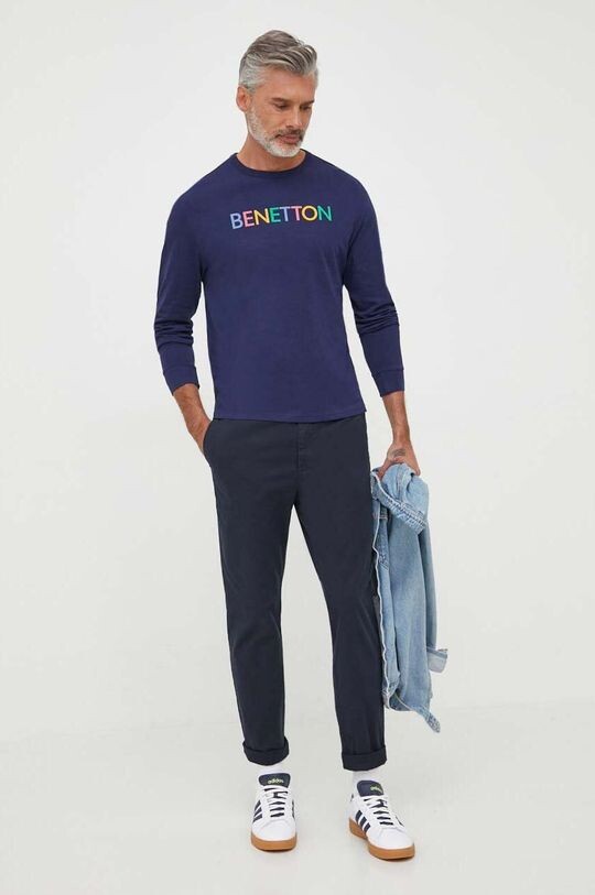 

Хлопковый топ с длинными рукавами United Colors of Benetton, темно-синий