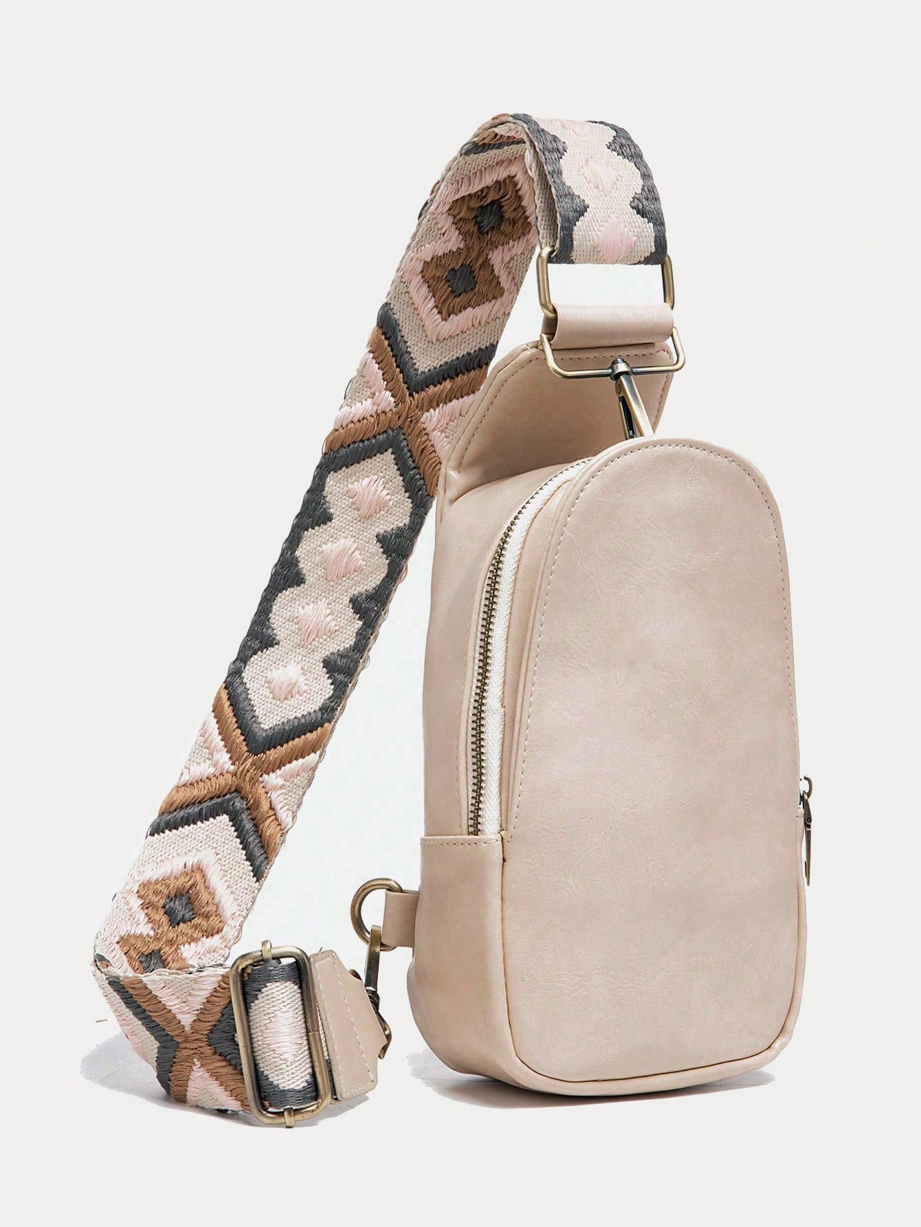 Сумка-слинг для женщин Сумка-слинг из искусственной кожи Маленький рюкзак через плечо Модная нагрудная сумка для путешествий, бежевый
