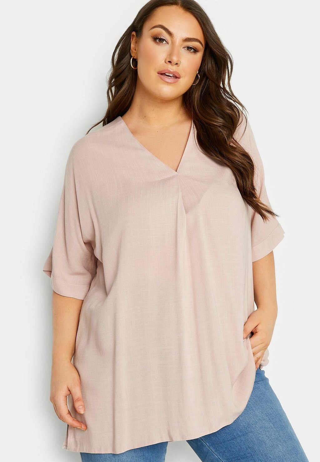 

Блузка Yours Clothing с глубоким вырезом, розовый