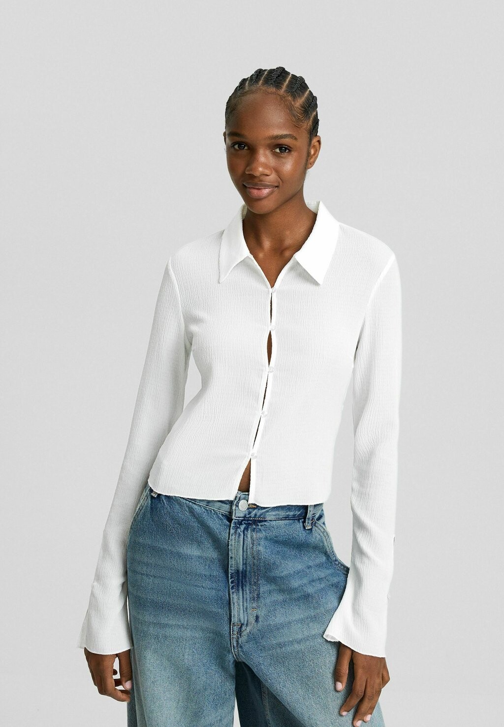 

Рубашка Long Sleeve Cropped Waffle Bershka, белый